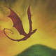 A red dragon flies across a yellow sky in this illustration from the cover of Ursula K. Le Guin's Tales from Earthsea.